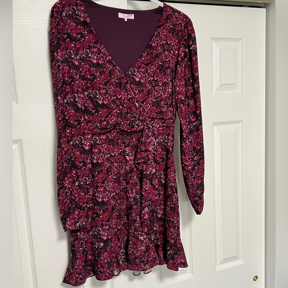 PARKER floral Alison dress long sleeve in cranberry women’s size 4 - Picture 5 of 11